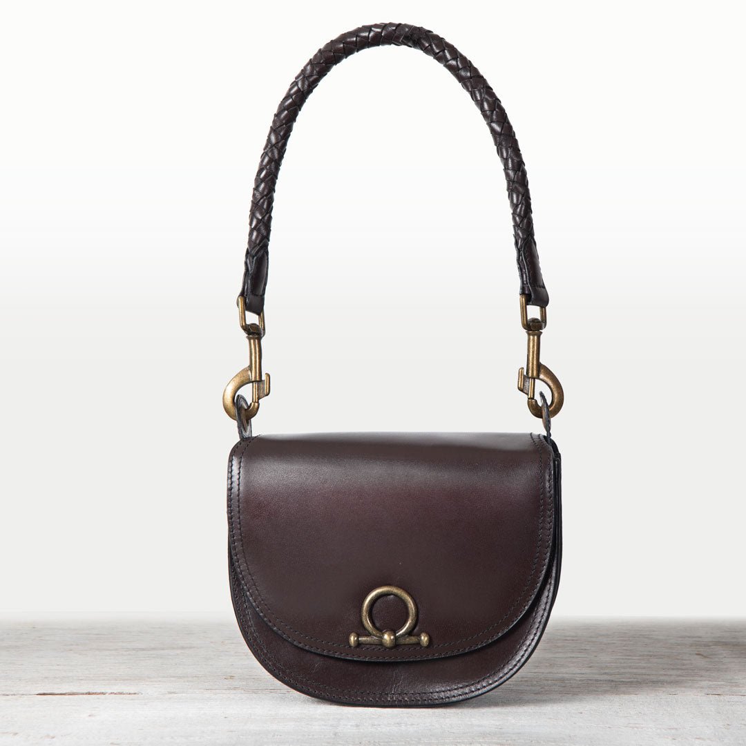 Coronado- Horse Bit Lock Luxury Leather Handbag in Deep Brown