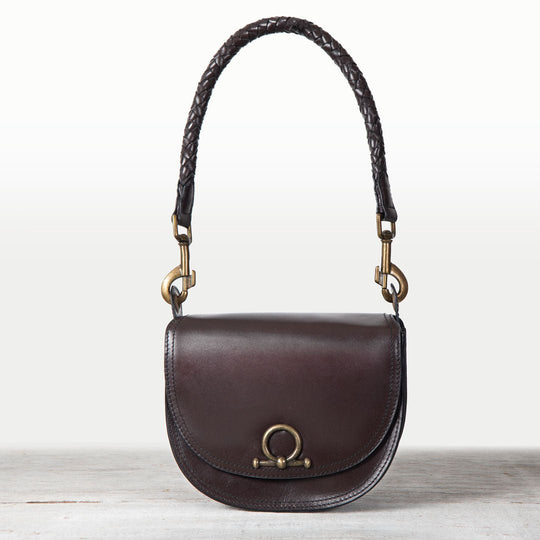 Coronado- Horse Bit Lock Luxury Leather Handbag in Deep Brown