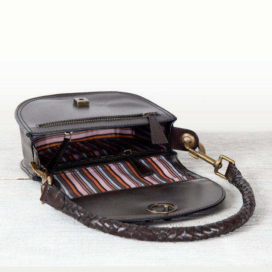 Coronado- Horse Bit Lock Luxury Leather Handbag in Deep Brown