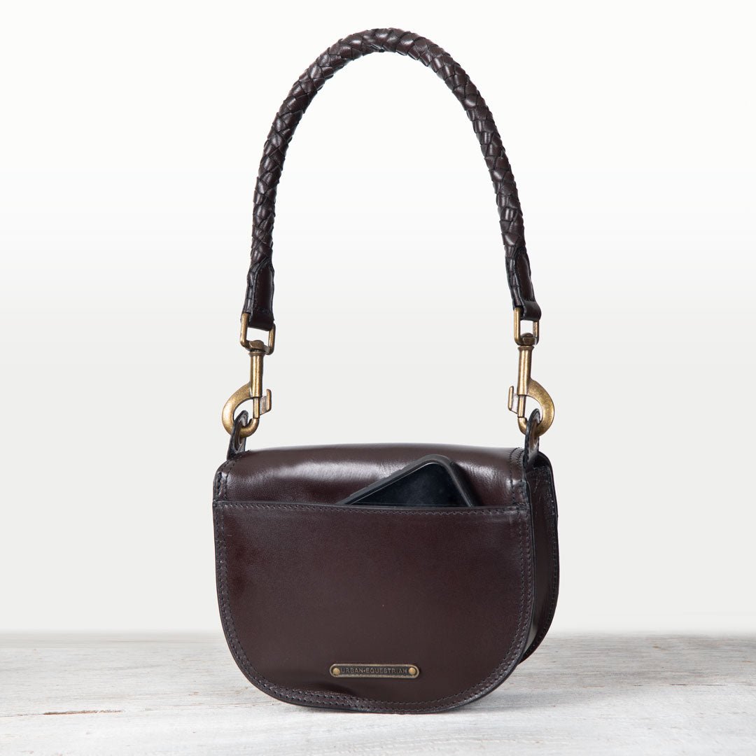 Coronado- Horse Bit Lock Luxury Leather Handbag in Deep Brown