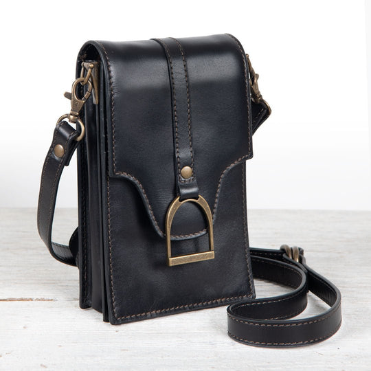 Devon Deluxe Phone Bag - Luxury Leather Handbag in Black