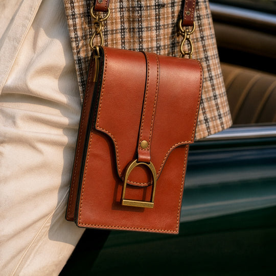 Devon Deluxe Phone Bag - Luxury Leather Handbag in Cognac