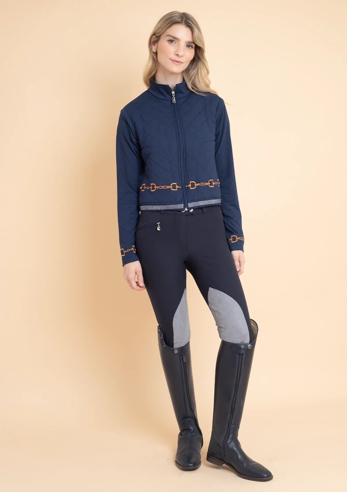 Ember Embroidered Cropped Zip Jacket | Navy