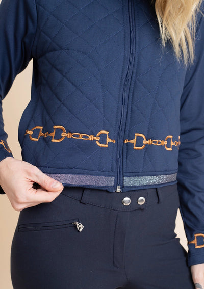 Ember Embroidered Cropped Zip Jacket | Navy