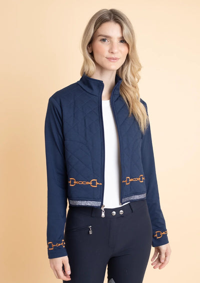 Ember Embroidered Cropped Zip Jacket | Navy