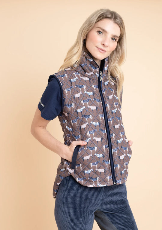 Florence Quilted Vest | Victory Print | Taupe