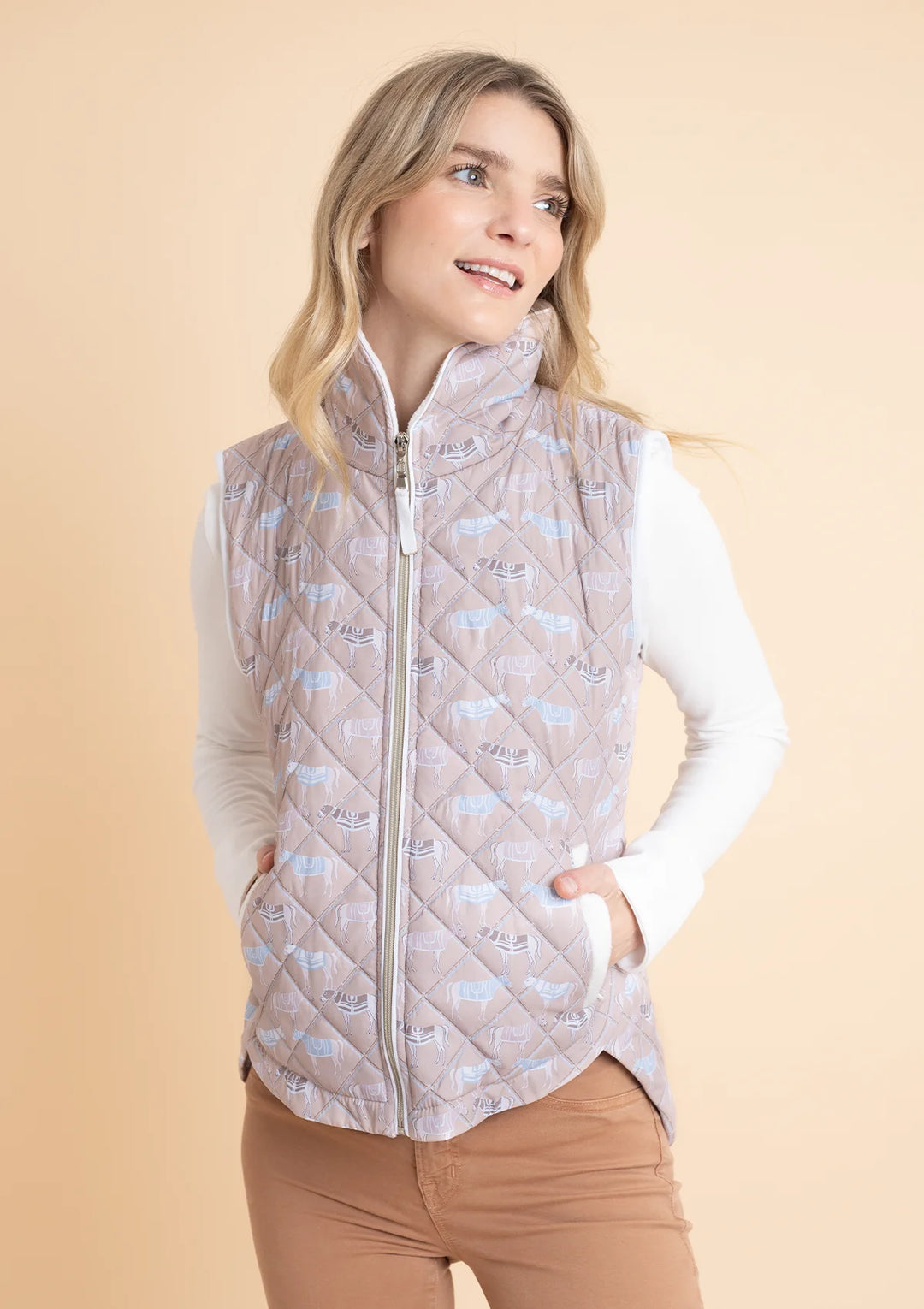 Florence Quilted Vest | Victory Print | Taupe – Marengo Equestrian