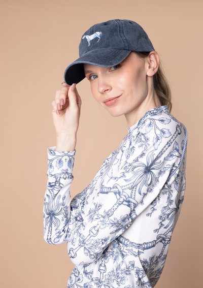 Equestrian Cotton Geo Horses Cap | Navy