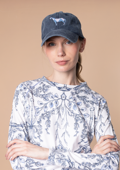 Equestrian Cotton Geo Horses Cap | Navy