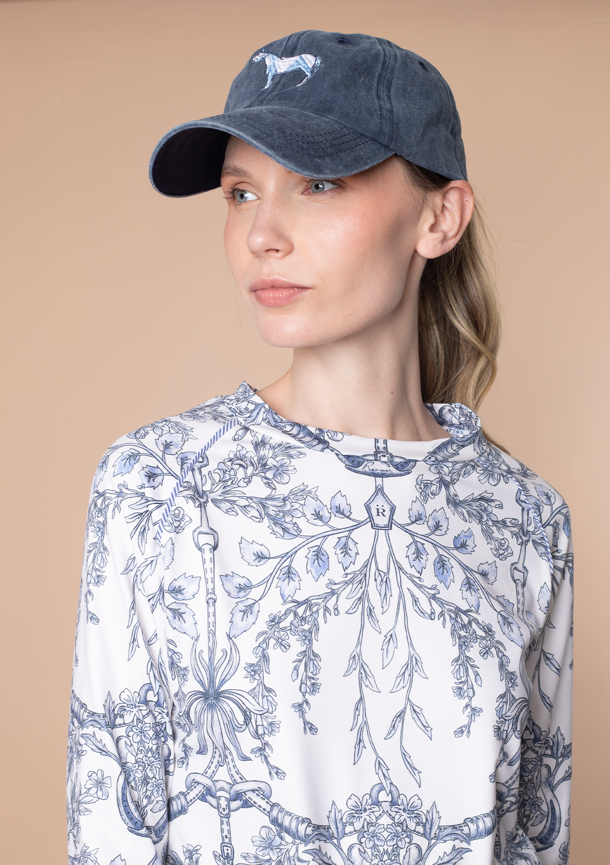 Equestrian Cotton Geo Horses Cap | Navy