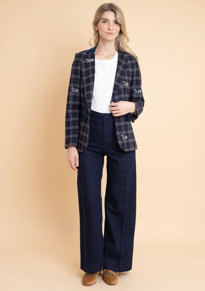 Cavaletti Embroidered Blazer | Navy Plaid