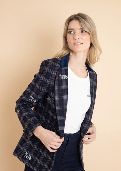 Cavaletti Embroidered Blazer | Navy Plaid