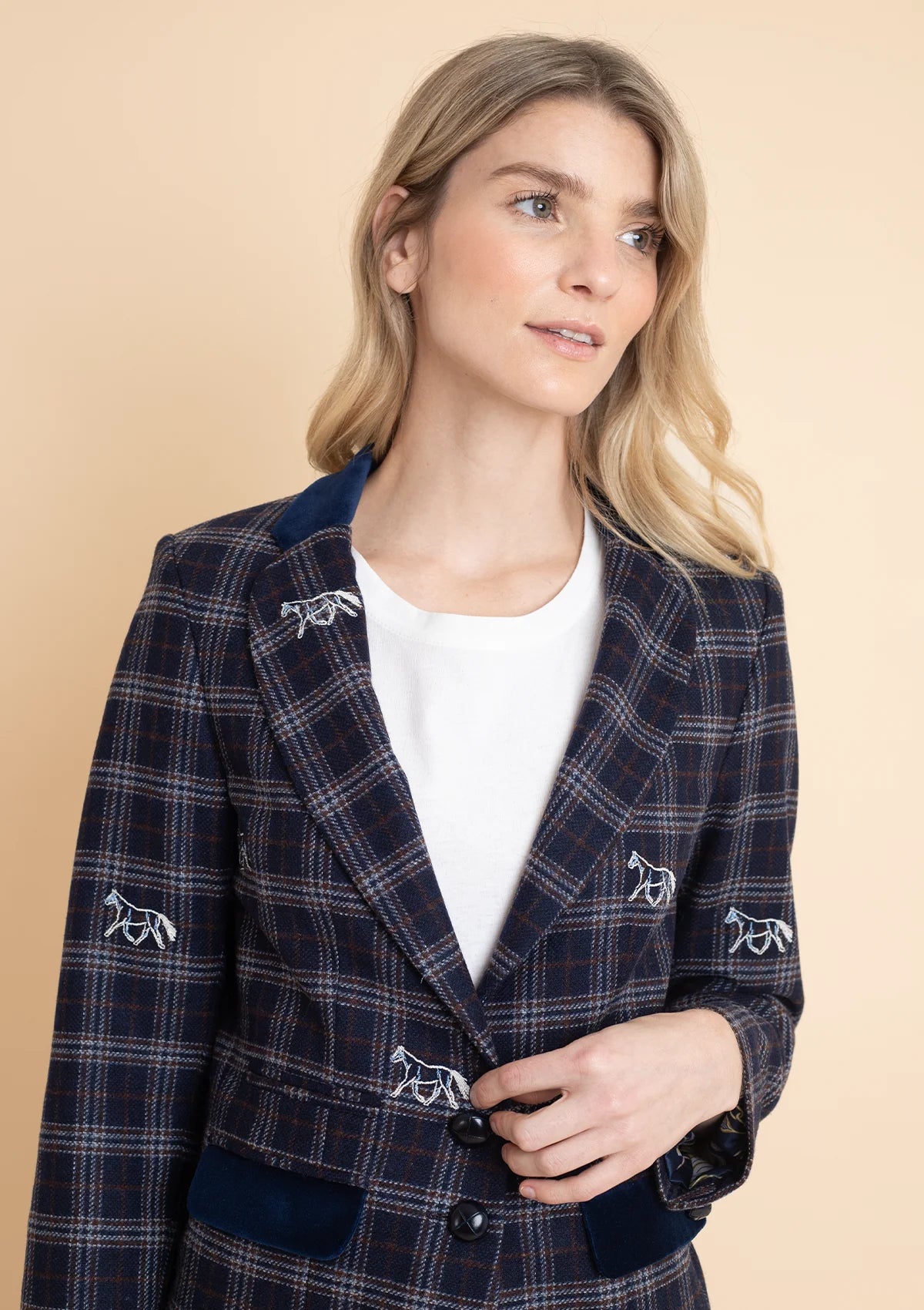 Cavaletti Embroidered Blazer | Navy Plaid