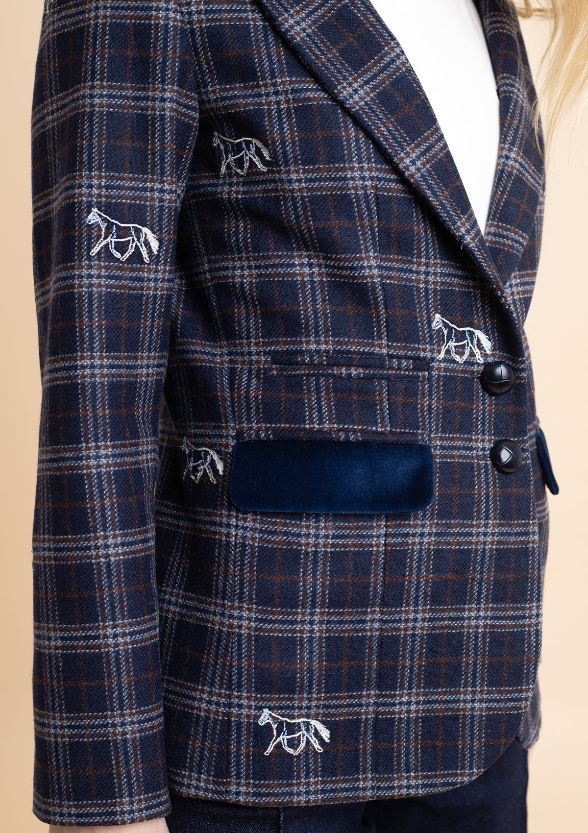 Cavaletti Embroidered Blazer | Navy Plaid