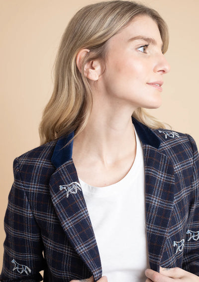 Cavaletti Embroidered Blazer | Navy Plaid