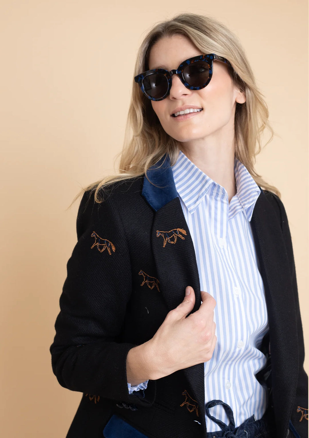 Cavaletti Embroidered Blazer | Navy Plaid