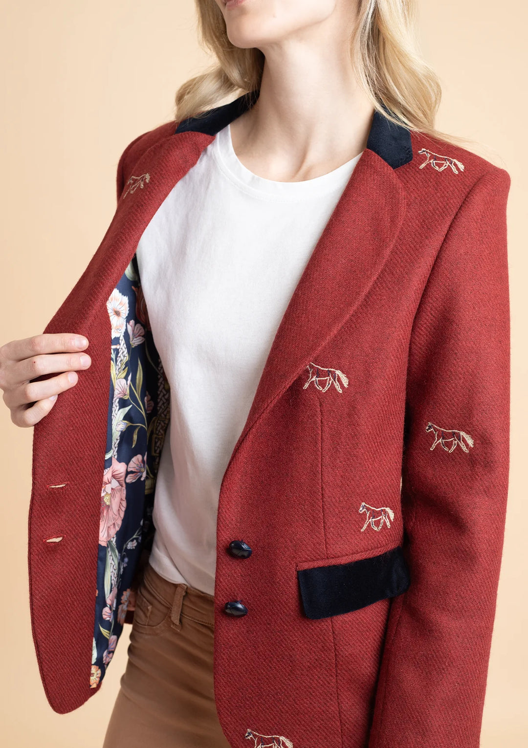 Cavaletti Embroidered Blazer | Navy Plaid