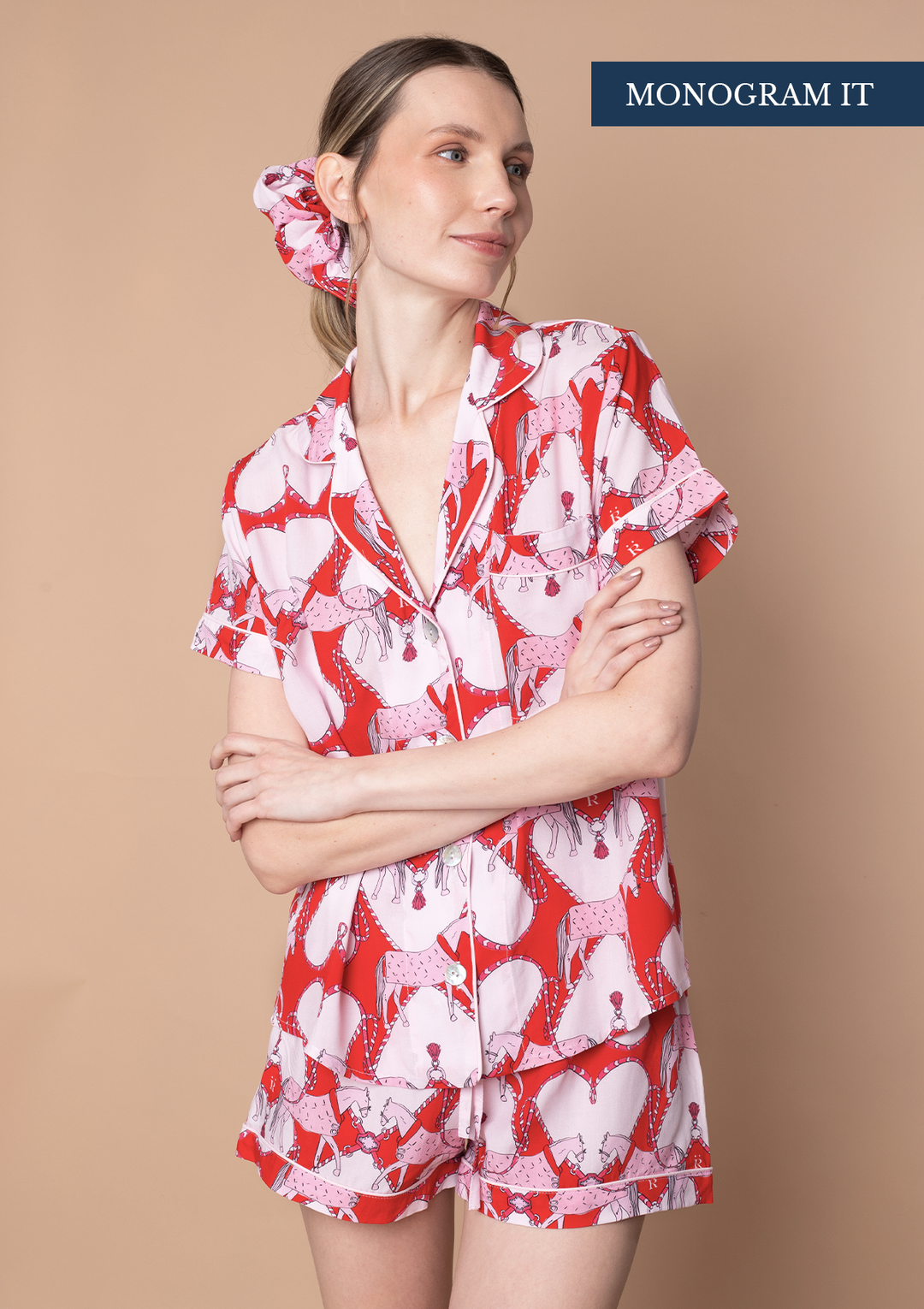 Horsebond PJ’s Set Short Sleeve | Red &amp; White | Equestrian Sleepwear Collection