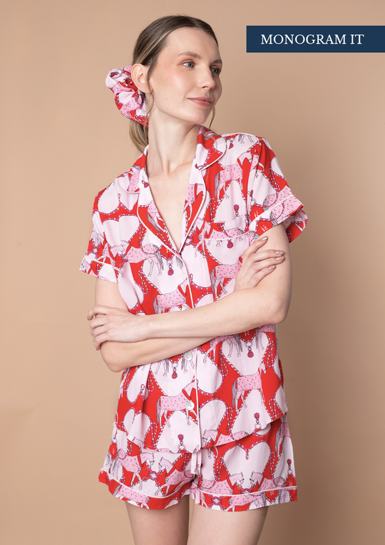 Horsebond PJ’s Set Short Sleeve | Red &amp; White | Equestrian Sleepwear Collection