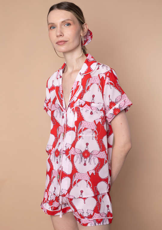 Horsebond PJ’s Set Short Sleeve | Red &amp; White | Equestrian Sleepwear Collection
