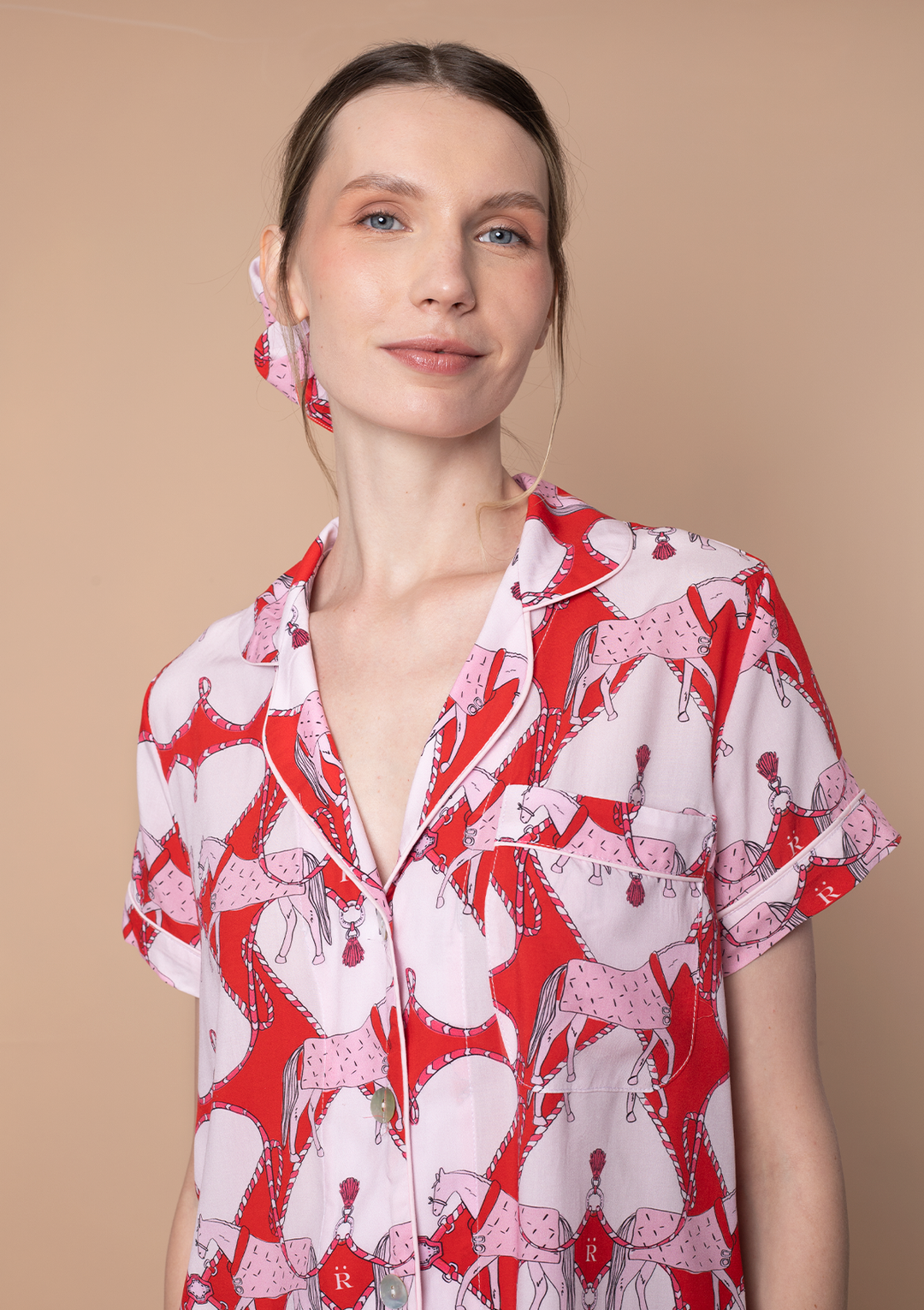 Horsebond PJ’s Set Short Sleeve | Red &amp; White | Equestrian Sleepwear Collection