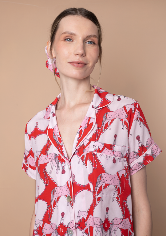 Horsebond PJ’s Set Short Sleeve | Red &amp; White | Equestrian Sleepwear Collection