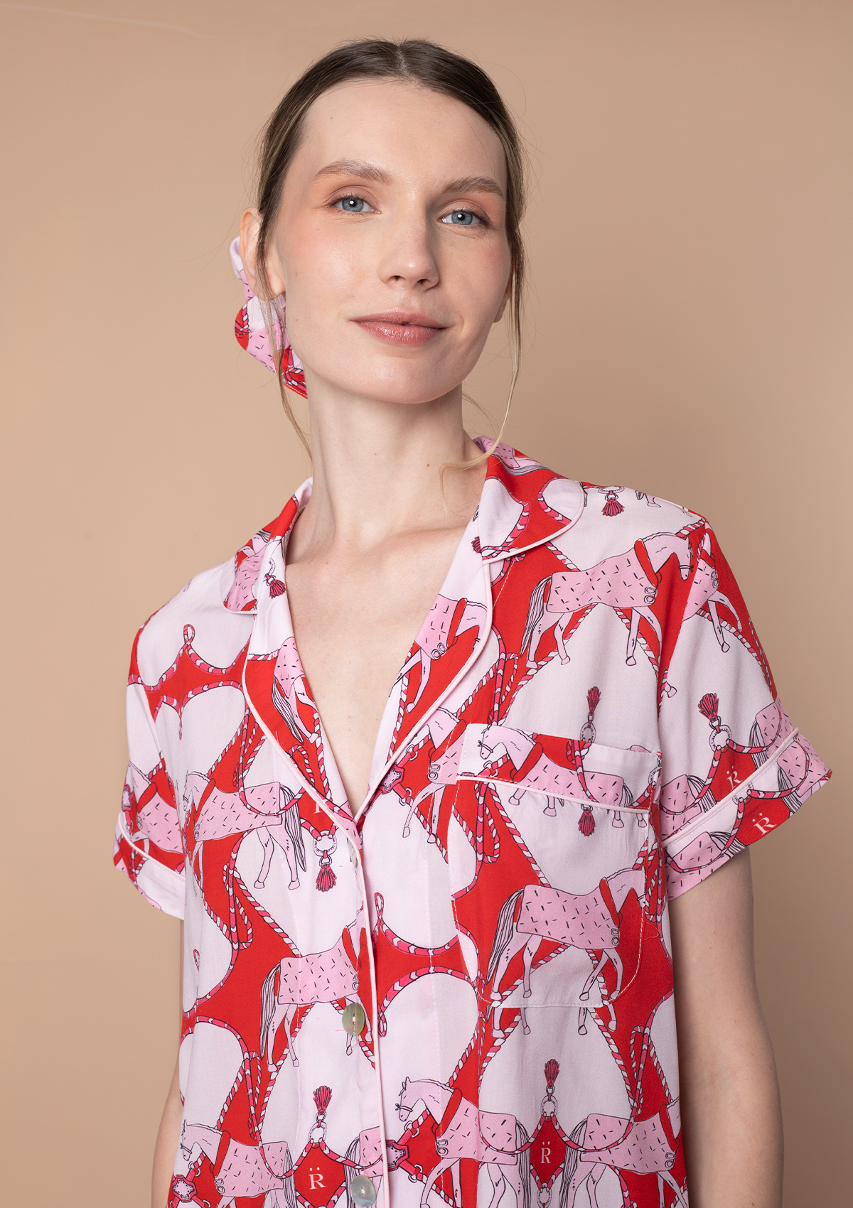 Horsebond PJ’s Set Short Sleeve | Red & White | Equestrian Sleepwear Collection