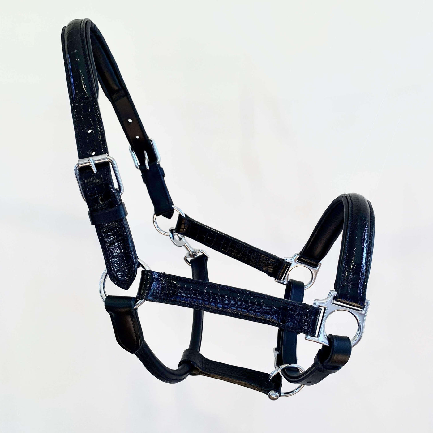 Black Patent Croc Raised Padded Halter