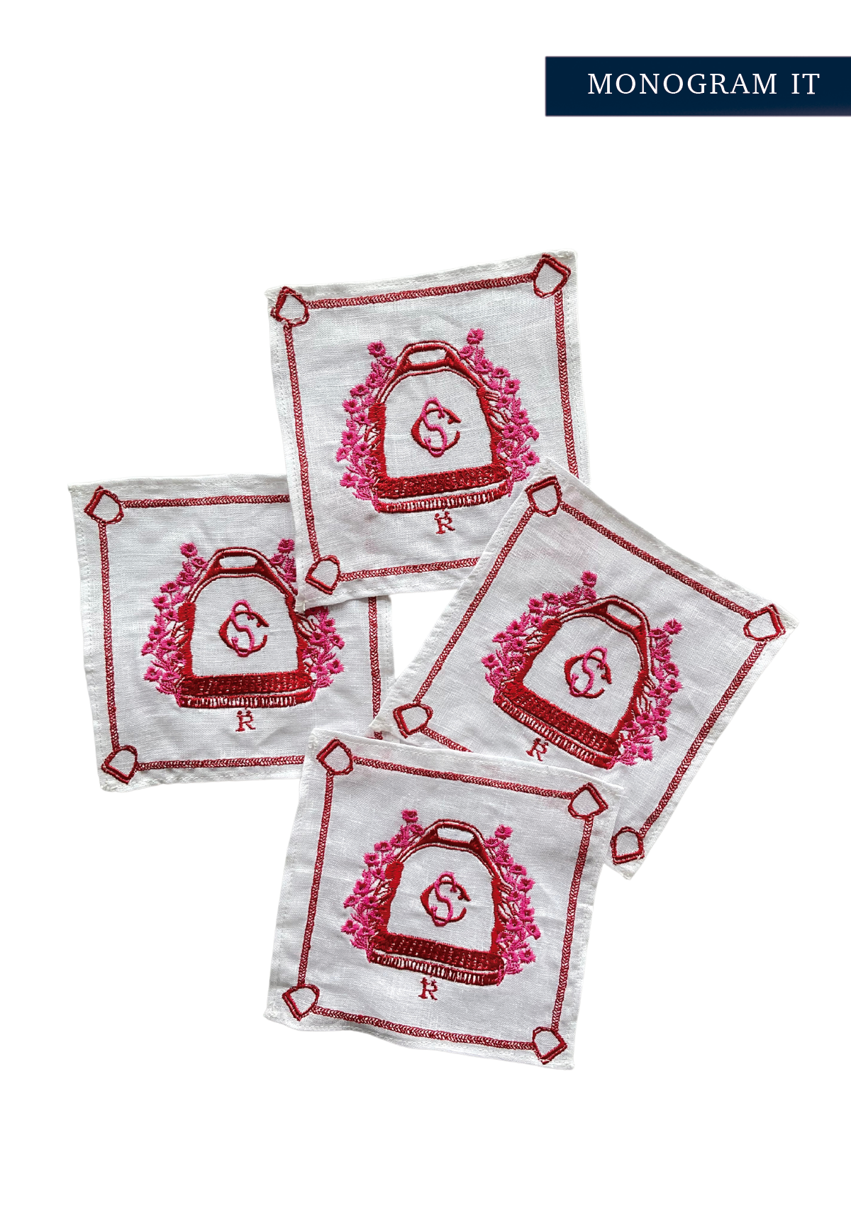 Embroidered Cocktail Napkins | Red