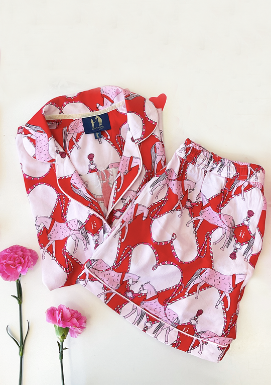 Horsebond PJ’s Set Short Sleeve | Red &amp; White | Equestrian Sleepwear Collection