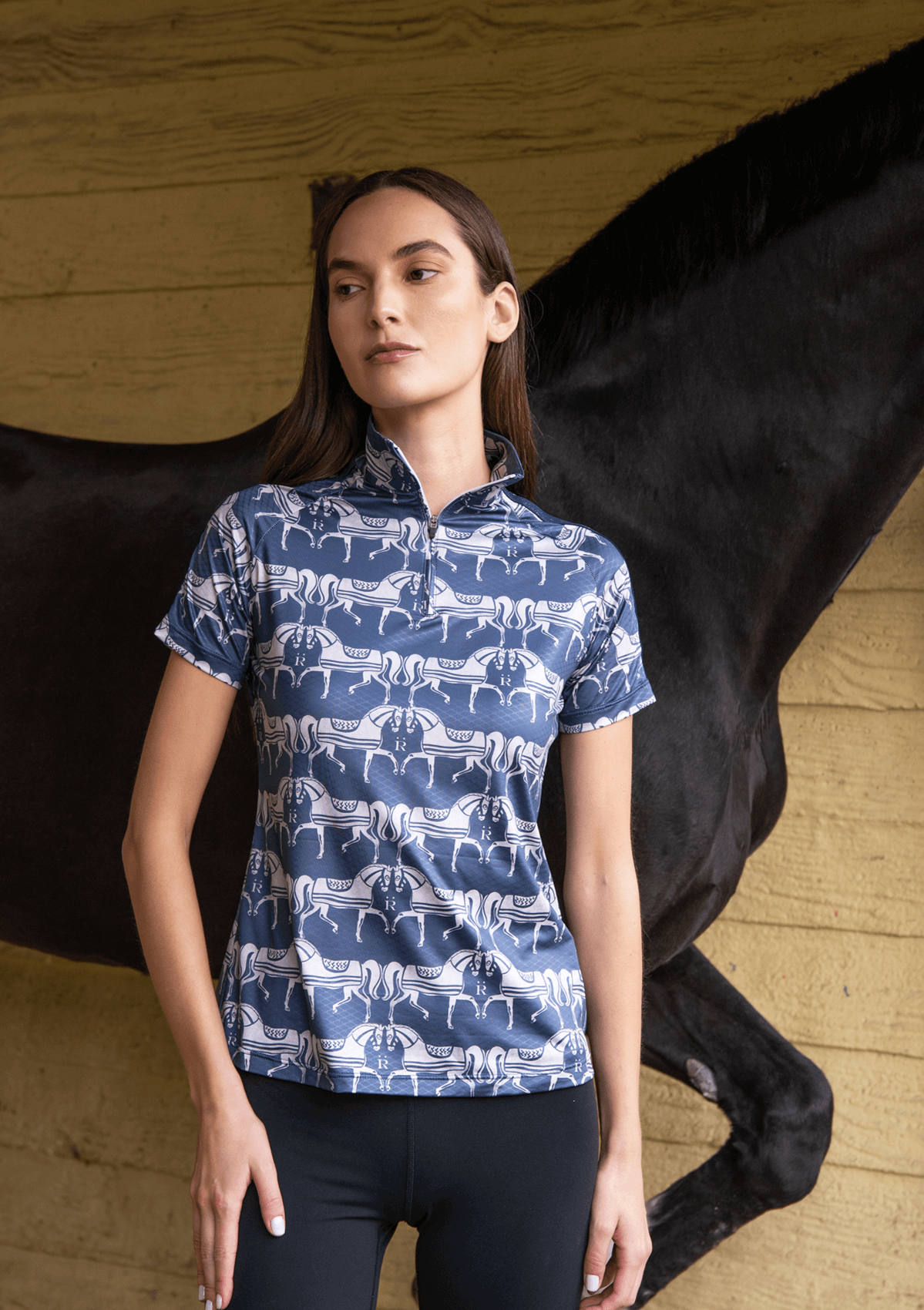 Plume Quarter-Zip | Short Sleeve | Steed Print | Shadow Blue