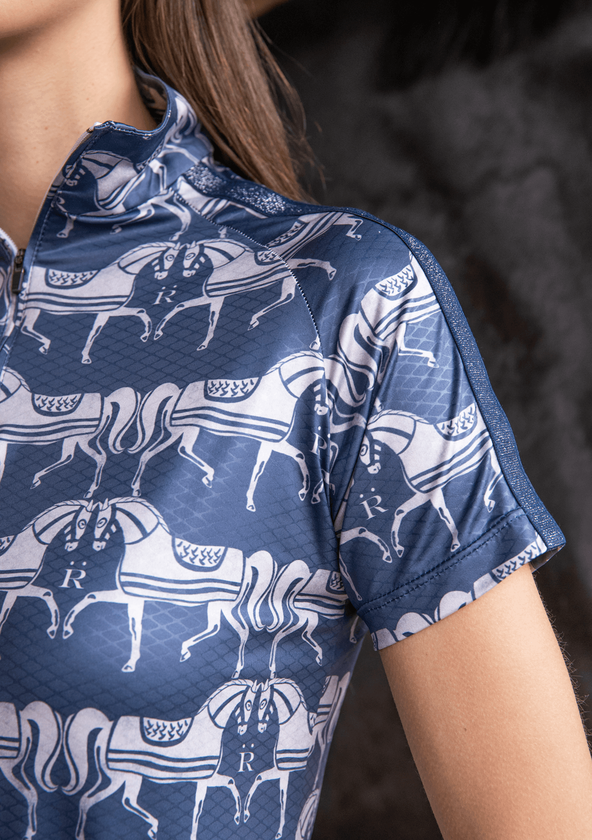 Plume Quarter-Zip | Short Sleeve | Steed Print | Shadow Blue