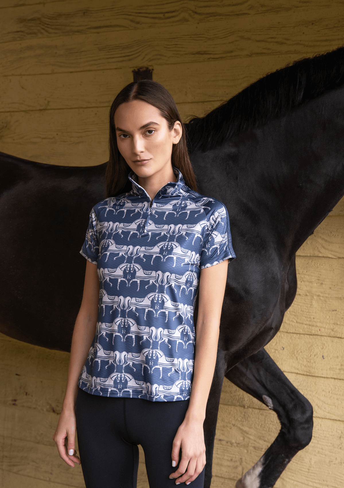 Plume Quarter-Zip | Short Sleeve | Steed Print | Shadow Blue