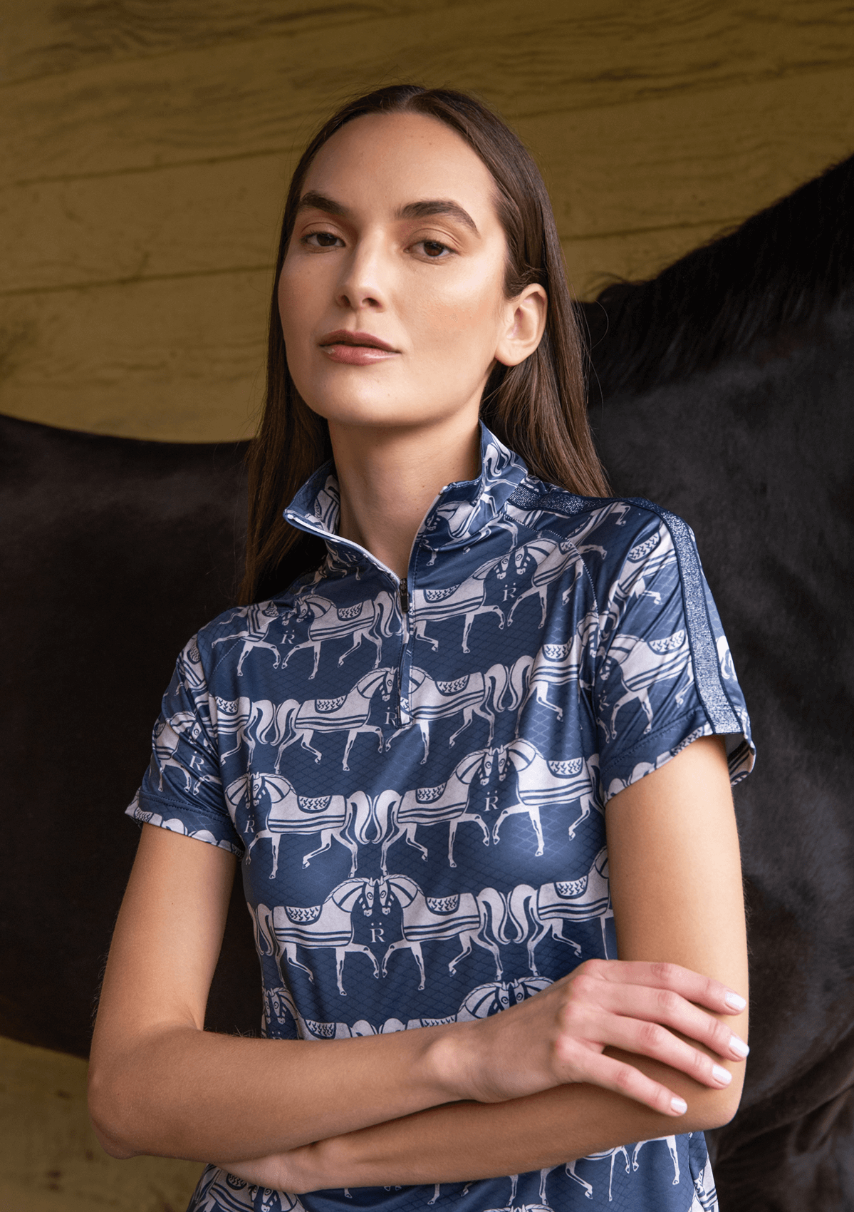 Plume Quarter-Zip | Short Sleeve | Steed Print | Shadow Blue