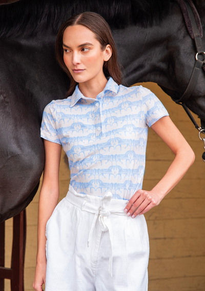 Cotton Comfort Polo-Shirt -Steed Print | Light Blue