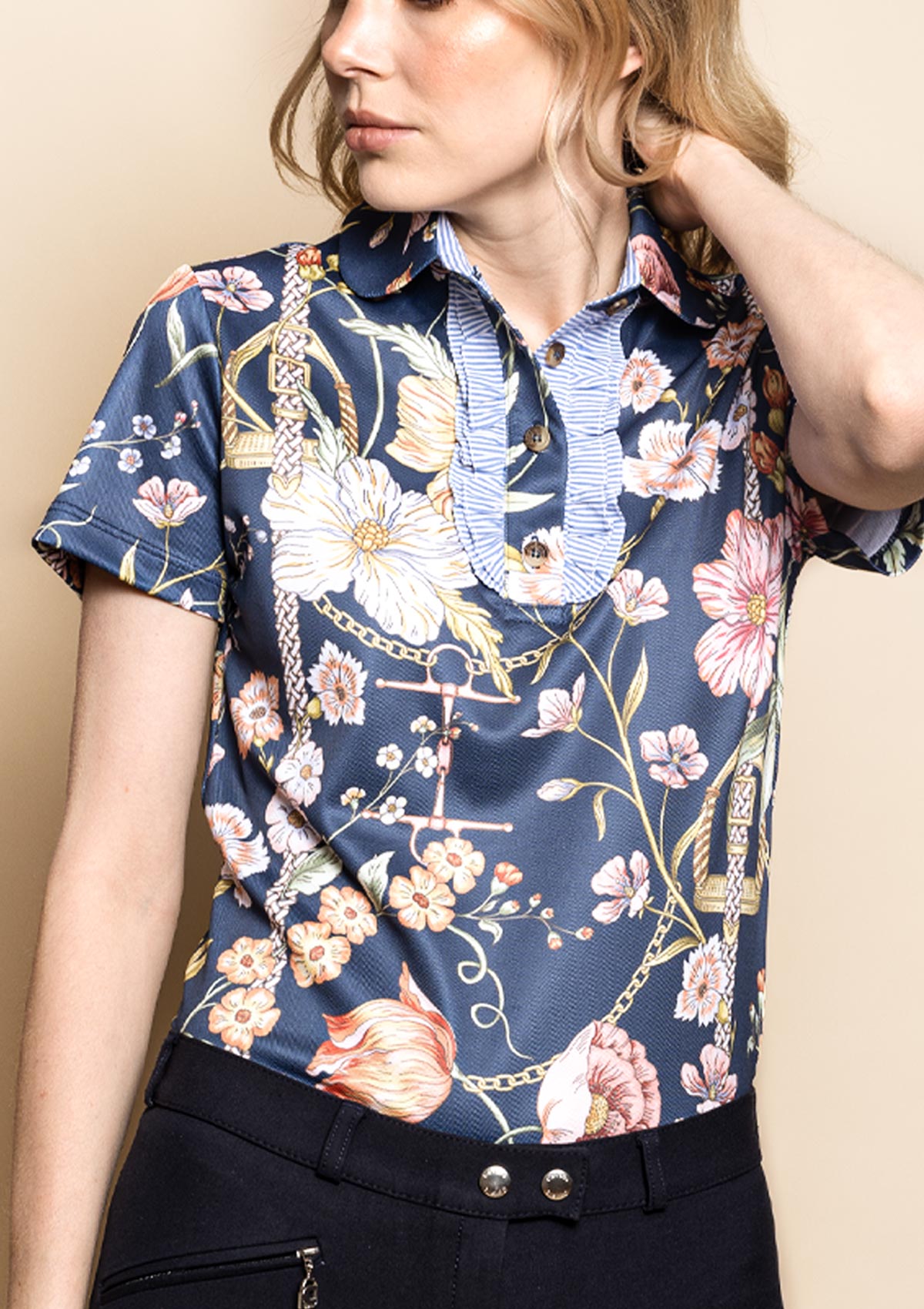 Prairi Polo-Shirt Short Sleeve | Botany Print Navy