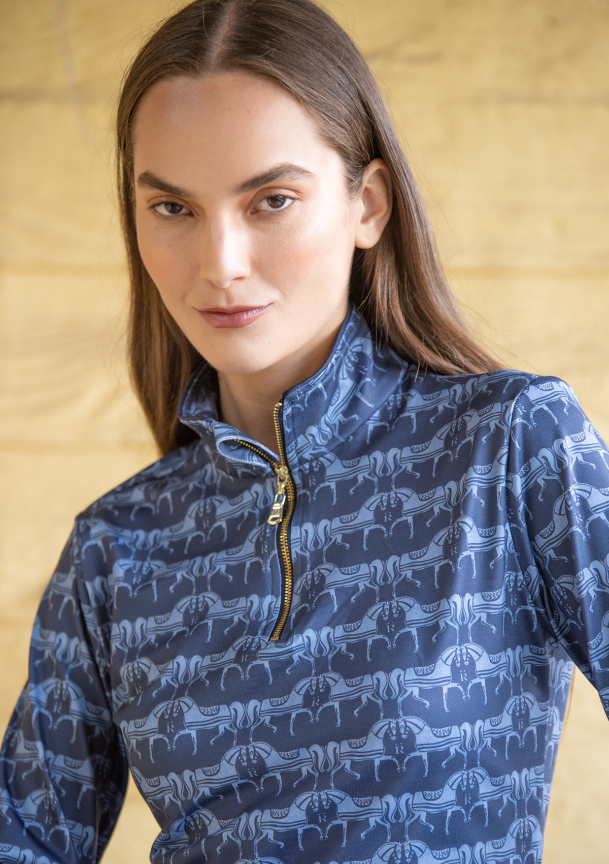 Harmony Quarter Zip Steed Print - Long Sleeve | Sapphire