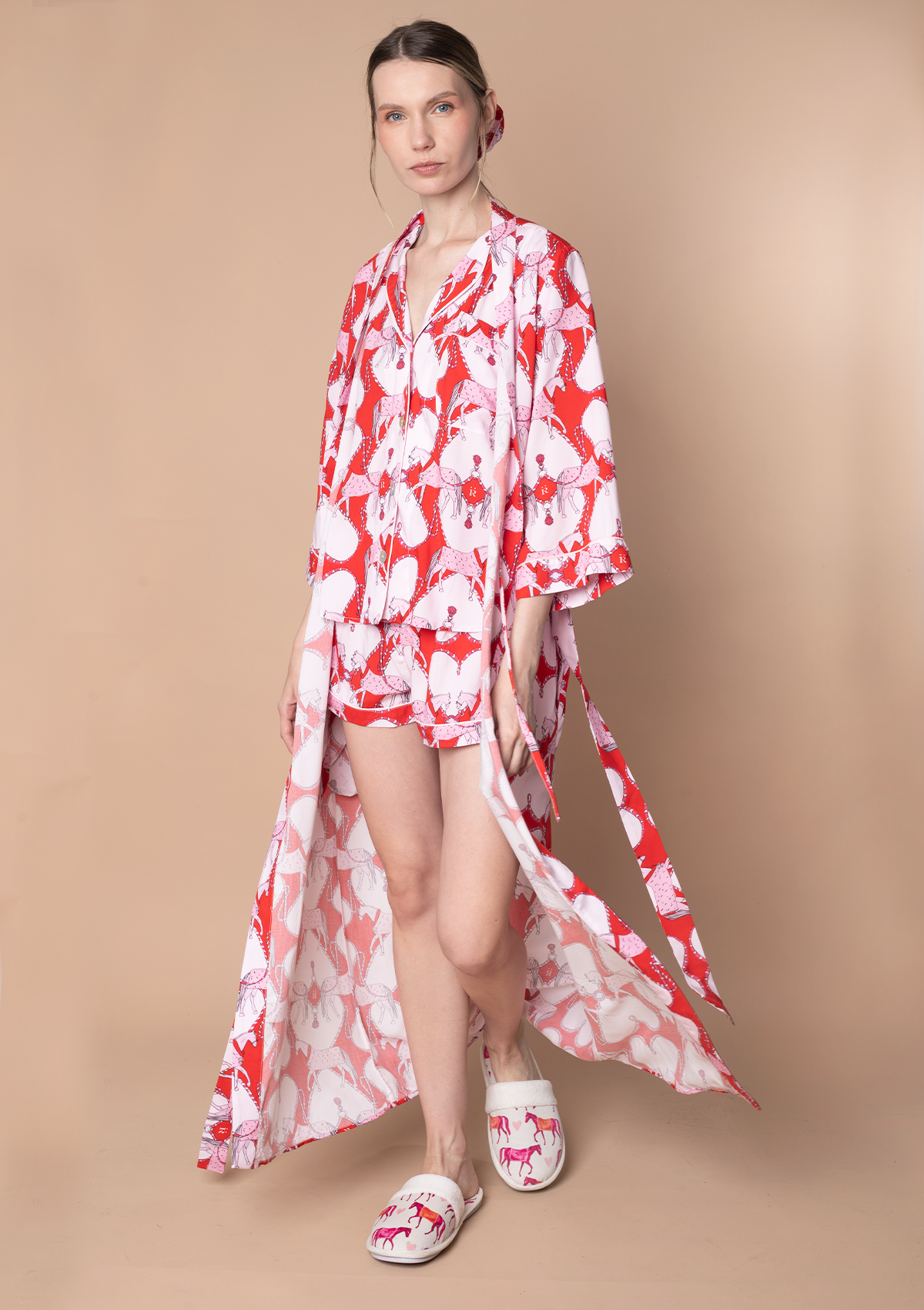 Horsebond Robe | Red & White | Equestrian Sleepwear Collection