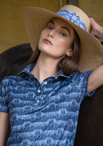 Noelia Classic Polo-Shirt Short Sleeve Steed Print | Sapphire