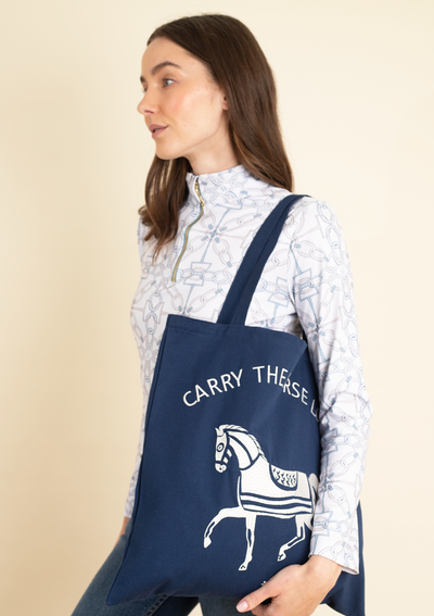 Horse Love Cotton Tote |  Carry The Love Horse | Navy