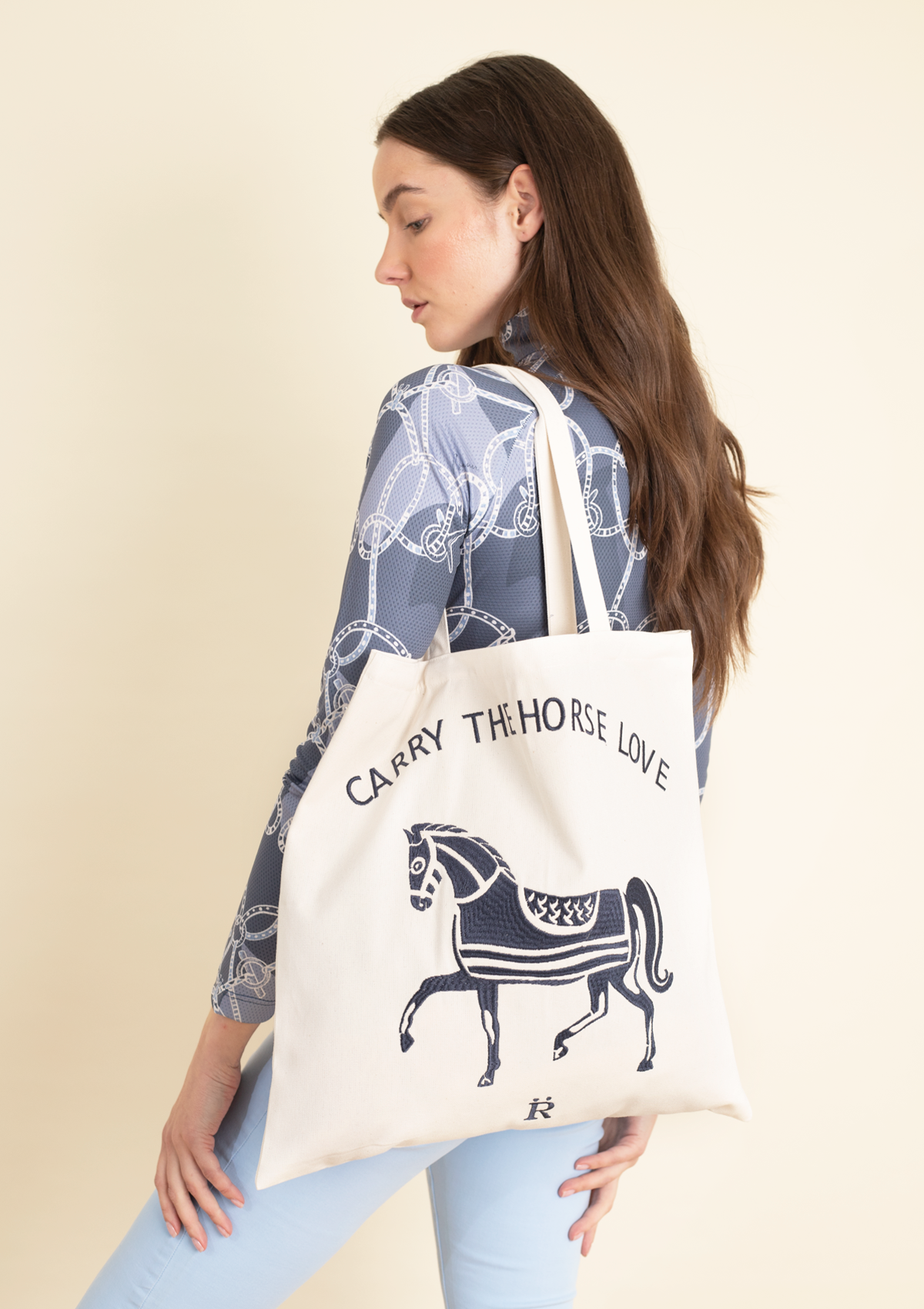 Horse Love Cotton Tote |  Carry The Love Horse | Cream