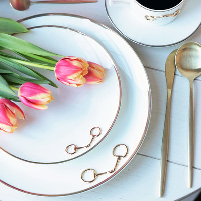 Gold Bit Bone China Round Salad / Dessert Plate Gold Rim