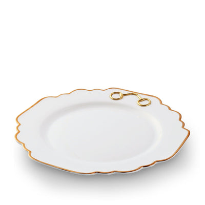 Gold Bit Bone China Scallop Dinner Plate Gold Rim