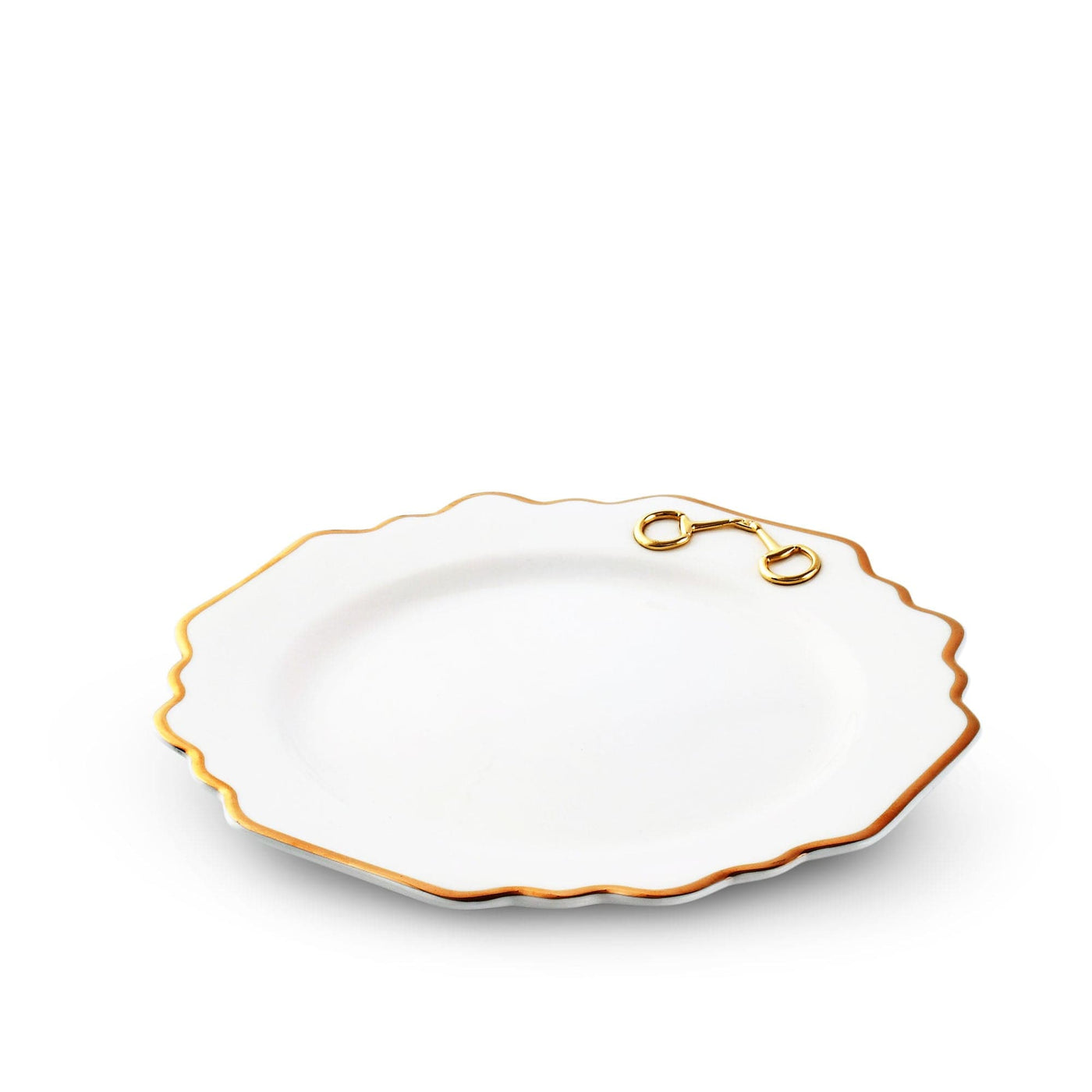 Gold Bit Bone China Scallop Salad Plate Gold Rim