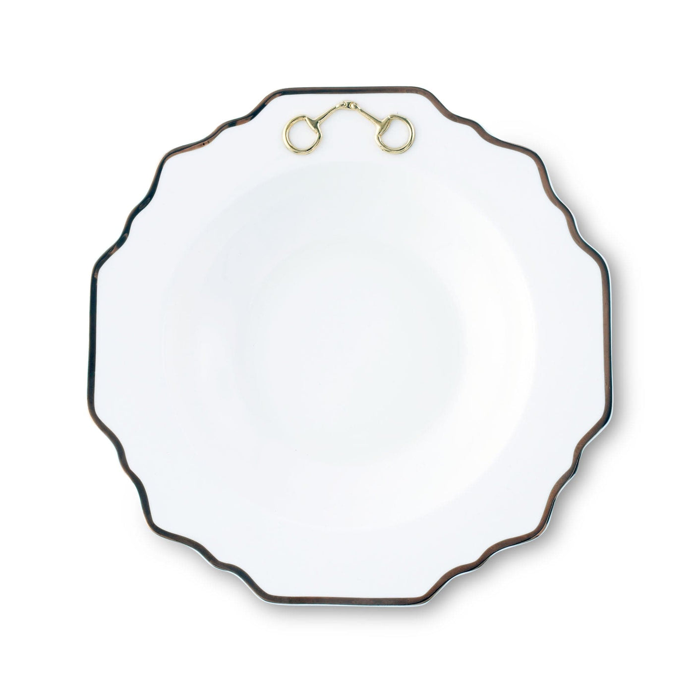 Gold Bit Bone China Scallop Soup Plate Gold Rim