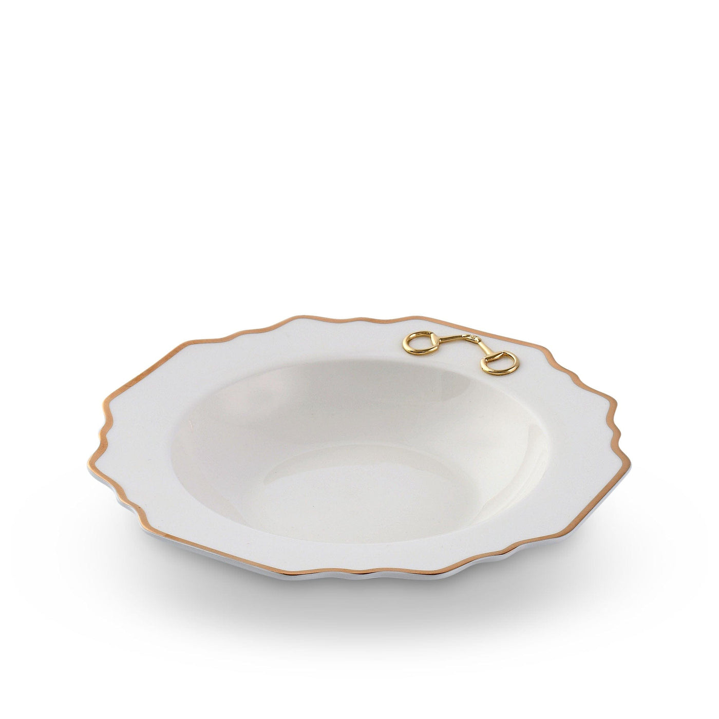 Gold Bit Bone China Scallop Soup Plate Gold Rim