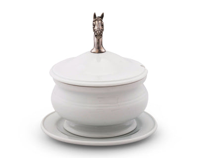 Horse Head Porcelain Lidded Bowl