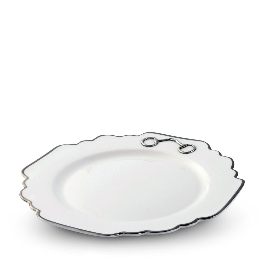 Pewter Bit Bone China Scallop Dinner Plate Platinum Rim