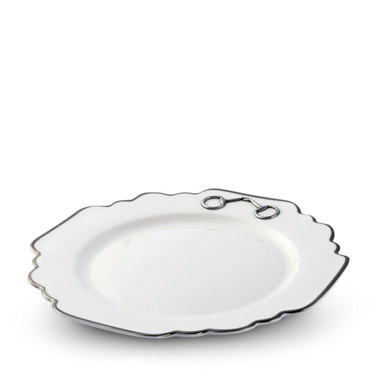 Pewter Bit Bone China Scallop Dinner Plate Platinum Rim