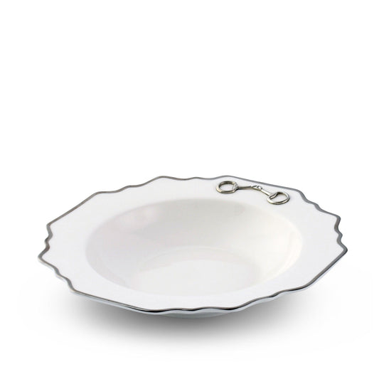 Pewter Bit Bone China Scallop Soup Plate Platinum Rim